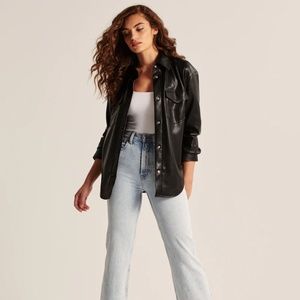 Abercrombie Black Faux Leather Shirt Jacket (Shacket)